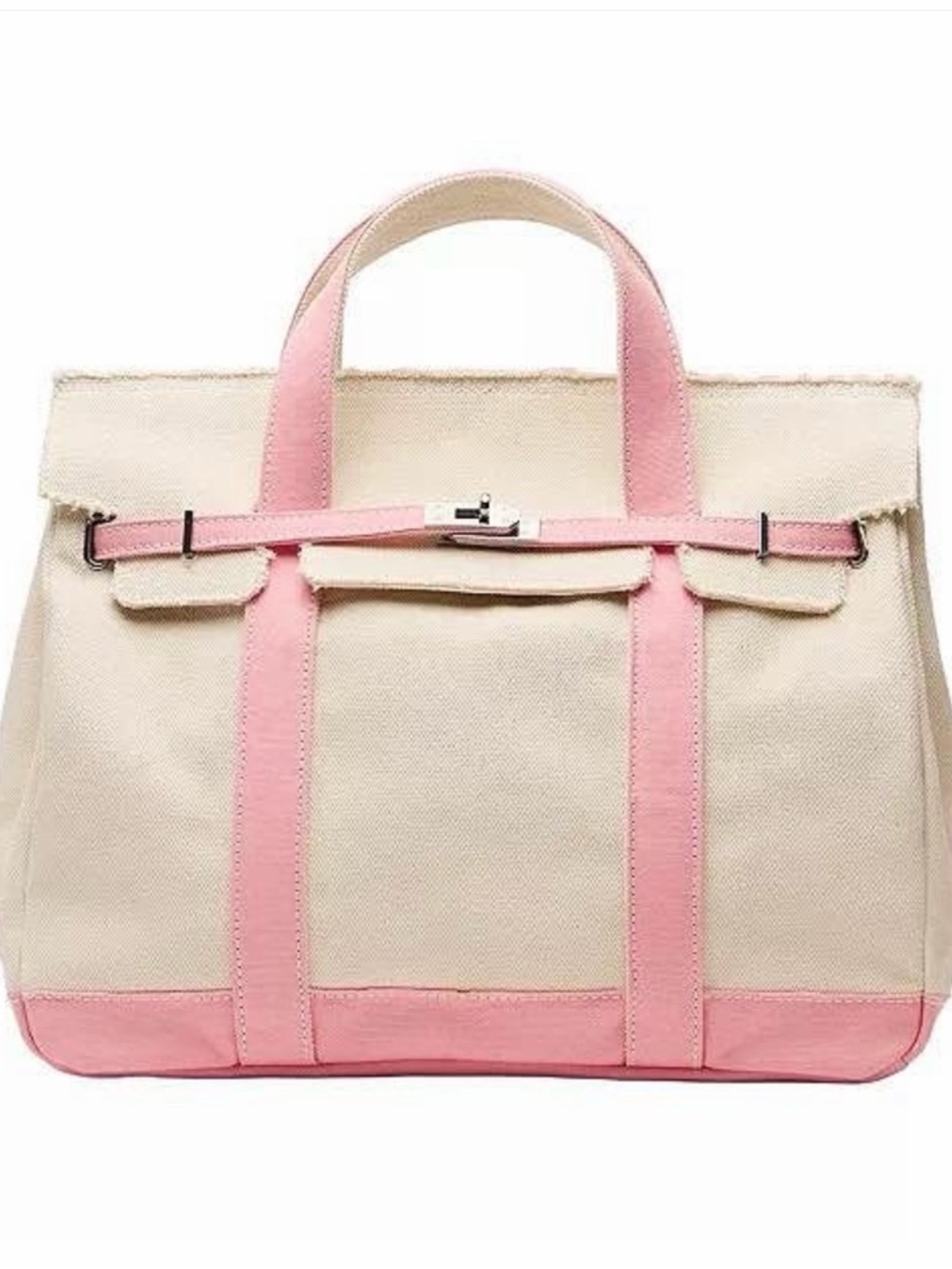 Canvas Tote Bag with Pink Trim